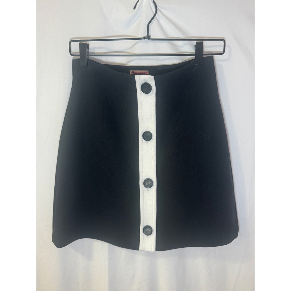 Kate Spade New York Black White A-Line Mini Skirt Womens 0 Button Front Mod